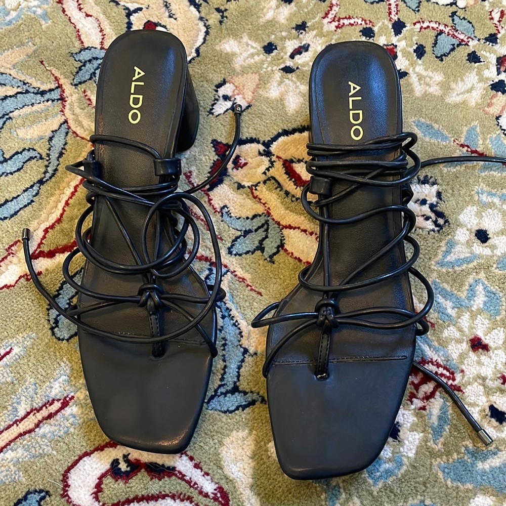 Strappy black kitten heel